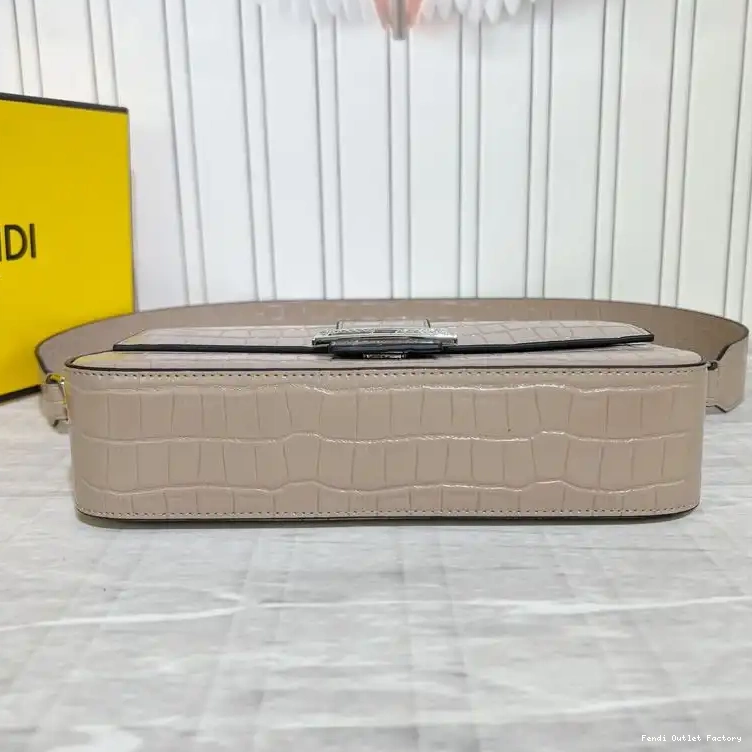 Affordable HOT Leather Medium Tiffany Bag Baguette In Fendi Khaki Crocodile 0530